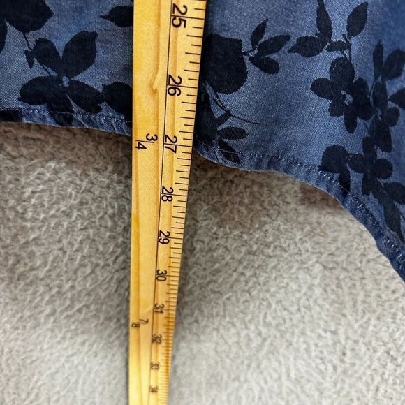 j. jill denim top women small blue floral chambray popover long sleeve oversized - Picture 4 of 8